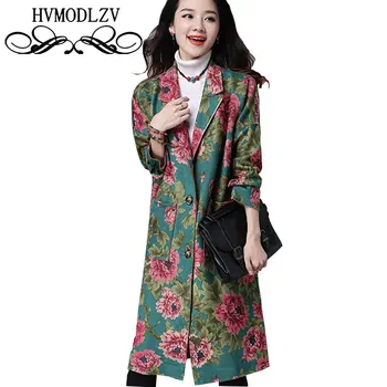 

Plus Size Printed Autumn Winter Women Woolen Coat 2017 New lapel Pattern Deer Leather Windbreaker female Casual Jacket Ls625