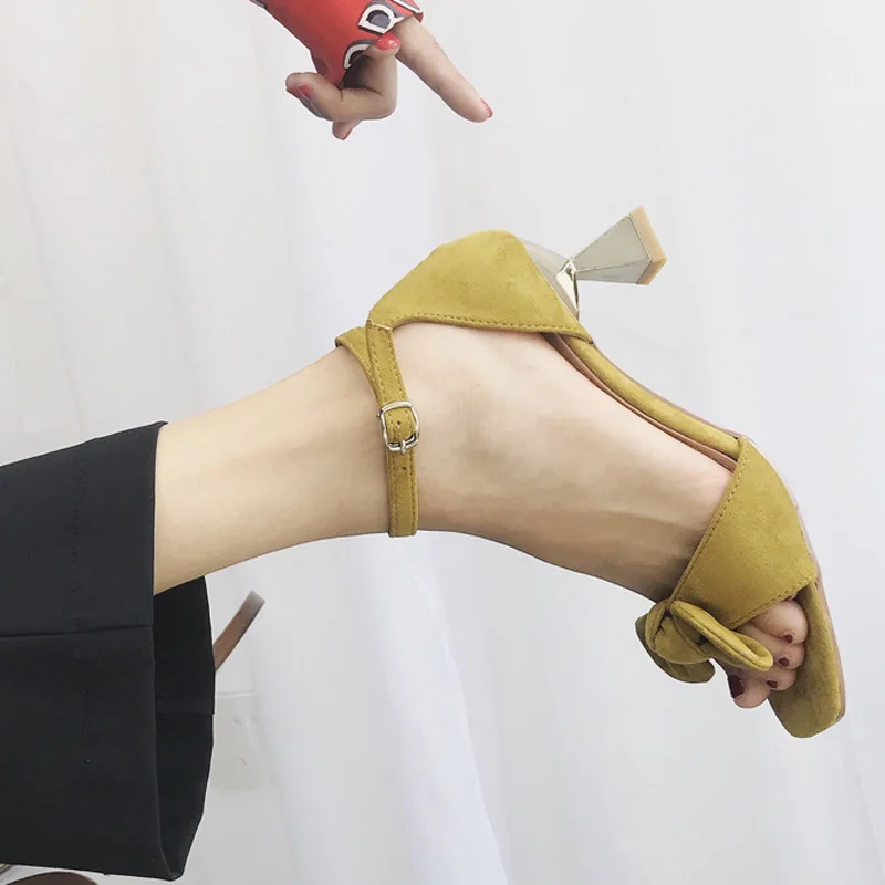 low heel yellow sandals