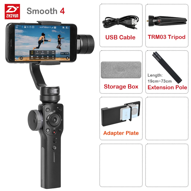 Zhiyun Smooth 4 3-осевой Ручной Стабилизатор на шарнирном замке для смартфона фокусировки камеры для iPhone X 8 7 6 Plus для samsung Galaxy S9+ S9 S8+ S8 - Цвет: Smooth 4 Black-Kit 3