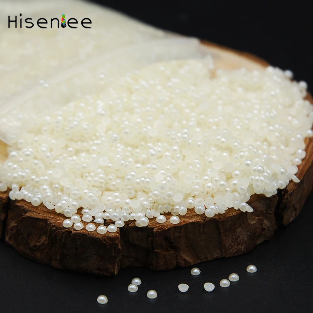 

HISENLEE Top Quality 1.5mm-6mm Beige/White Color ABS Half Round Nail Pearls 3D Gem Beads DIY Nail Studs Rhinestones