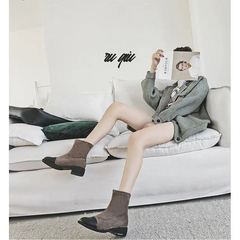 

MYCORON New Hot Style Fashion Women Shoes Round Head Thick Bottom Leather Waterproof Woman Ankle Boots Autumn Zapatos Mujer