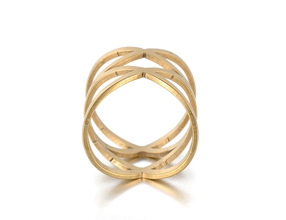 YiKLN полые двойной X Shapae юбилей кольца золото цвет нержавеющая сталь обручальное кольцо украшения для женщин рождественские подарки R18121