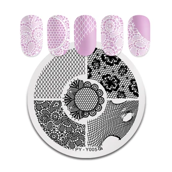 

PICT YOU Grid Flowers Lace Nail Stamping Plates Round Lace Patterns Stainless Steel Nail Art Design Stamp Stencil Tools