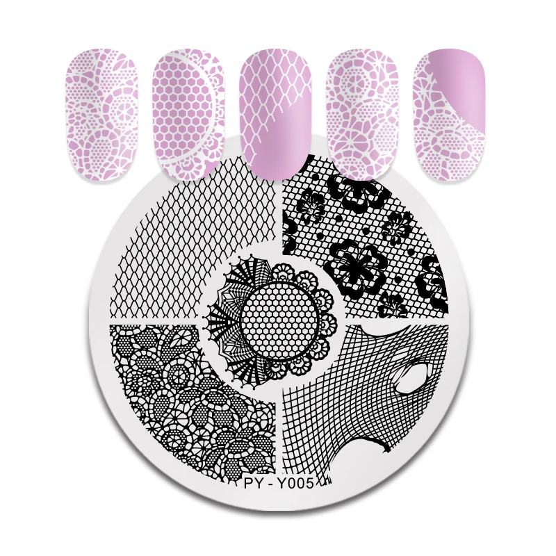 

PICT YOU Nail Stamping Plates Round Lace Patterns Stainless Steel Grid Flowers Lace Nail Art Design Stamp Stencil Tools