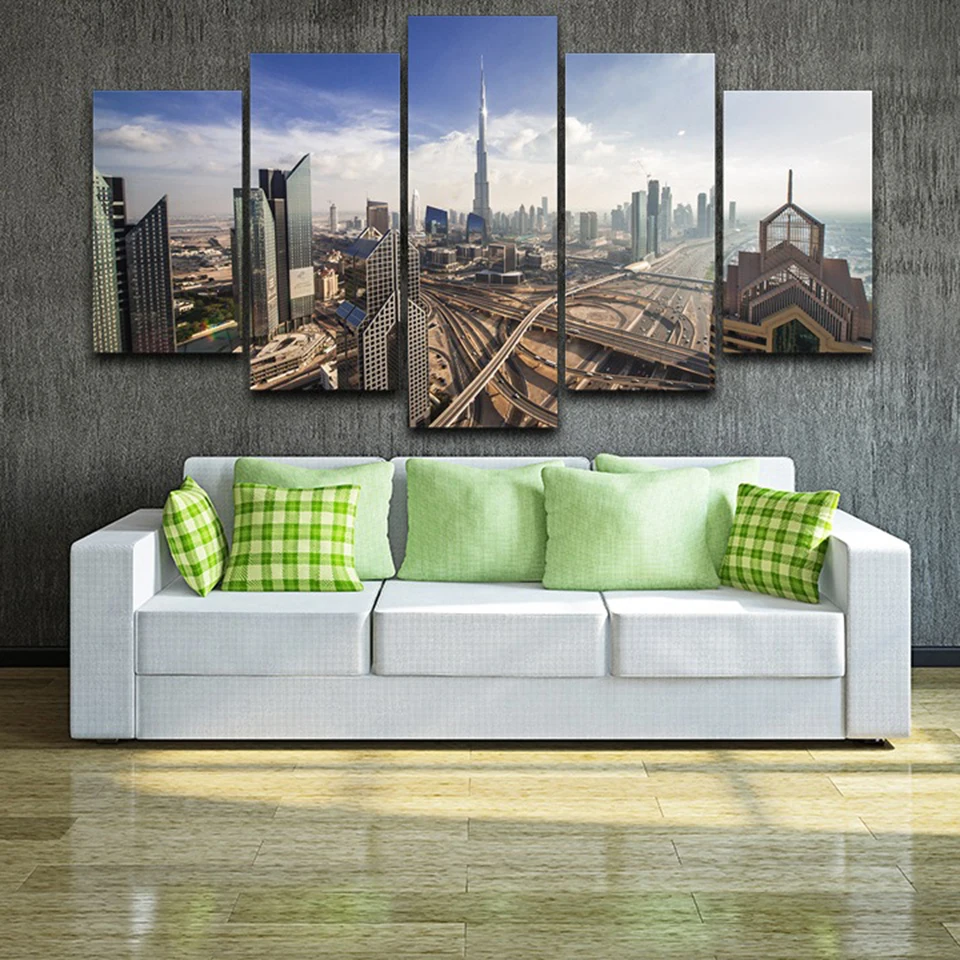 Canvas Wall Art Pictures Home Decor 5 Pieces Dubai Skyline With