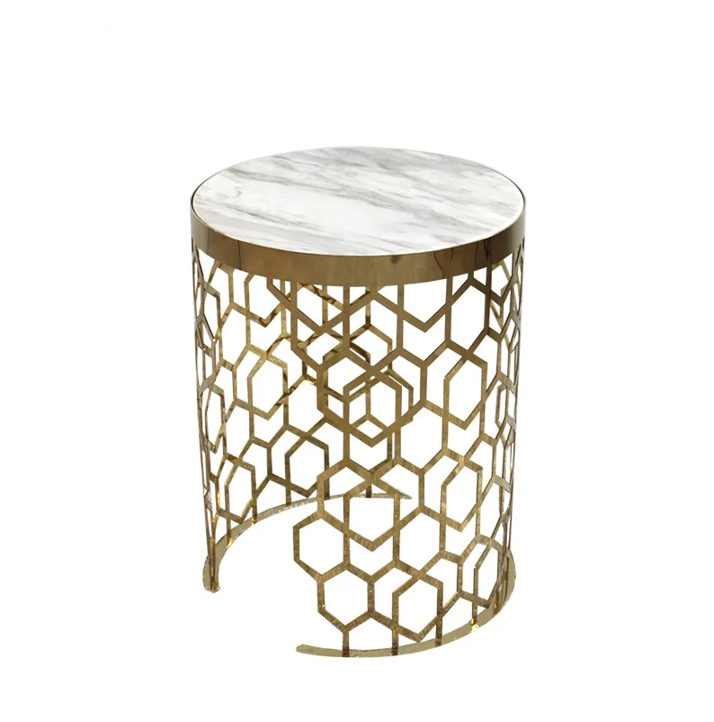 Small Coffee Table with Golden Painted Metal Stand and Marble Top