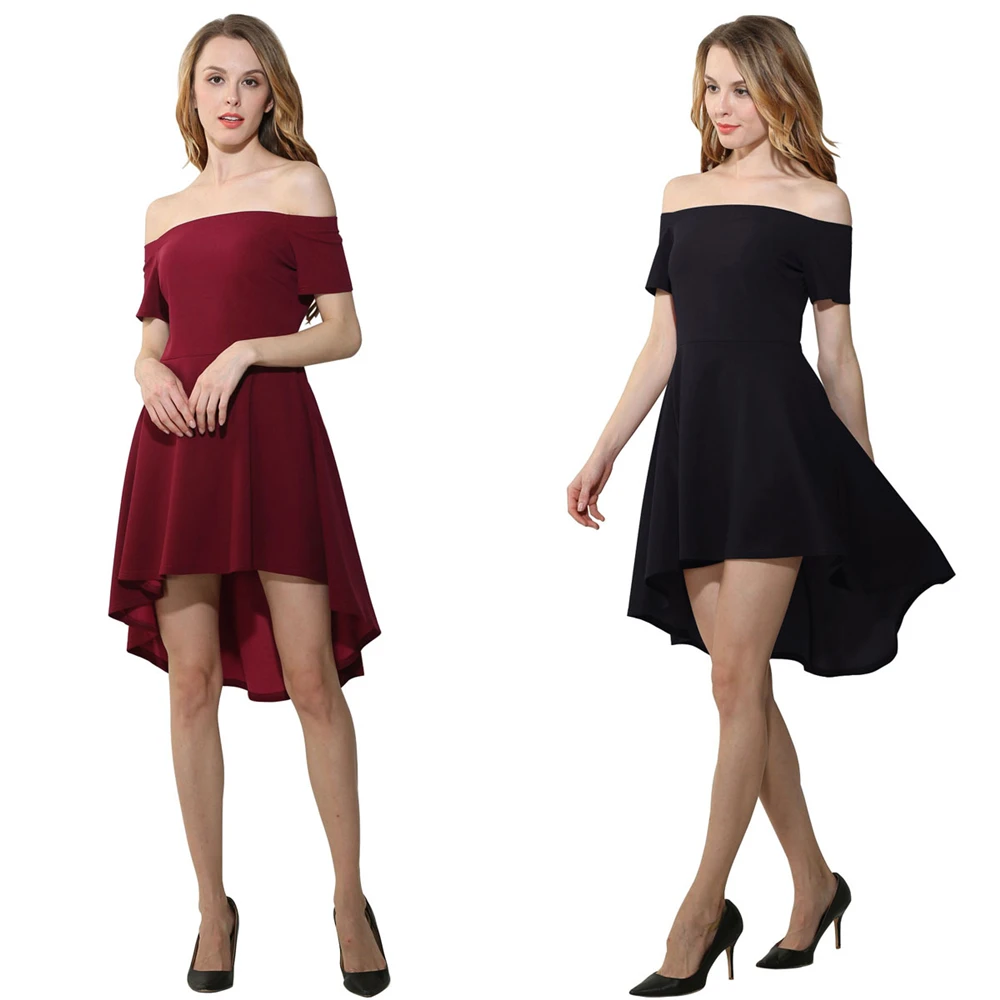 Louyebouho 2019 Women Sexy off Shoulder Dress Strapless Short Sleeve Irregular Dress Evening Party Dresses Elegant Robe Vestidos