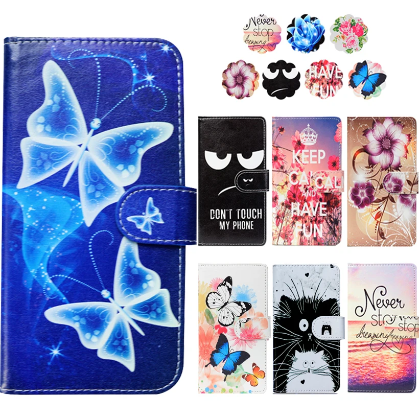 Fashion PU Leather Flip Print Wallet Case For teXet TM
