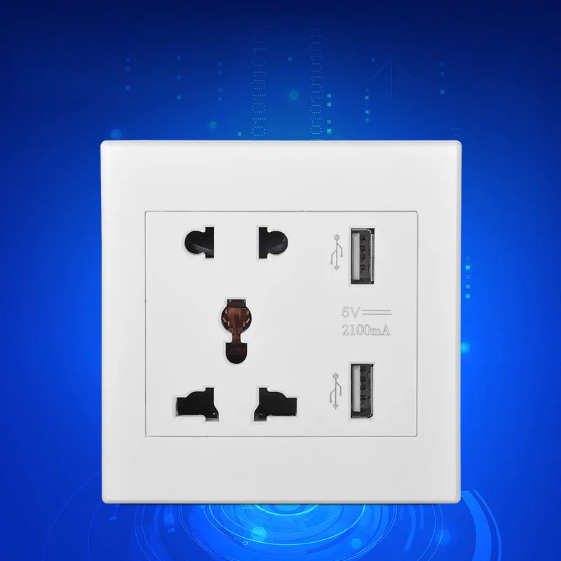 

Universal 5 hole wall power outlet with 2 USB variable voltage DC 5V charging socket panel YJ-1