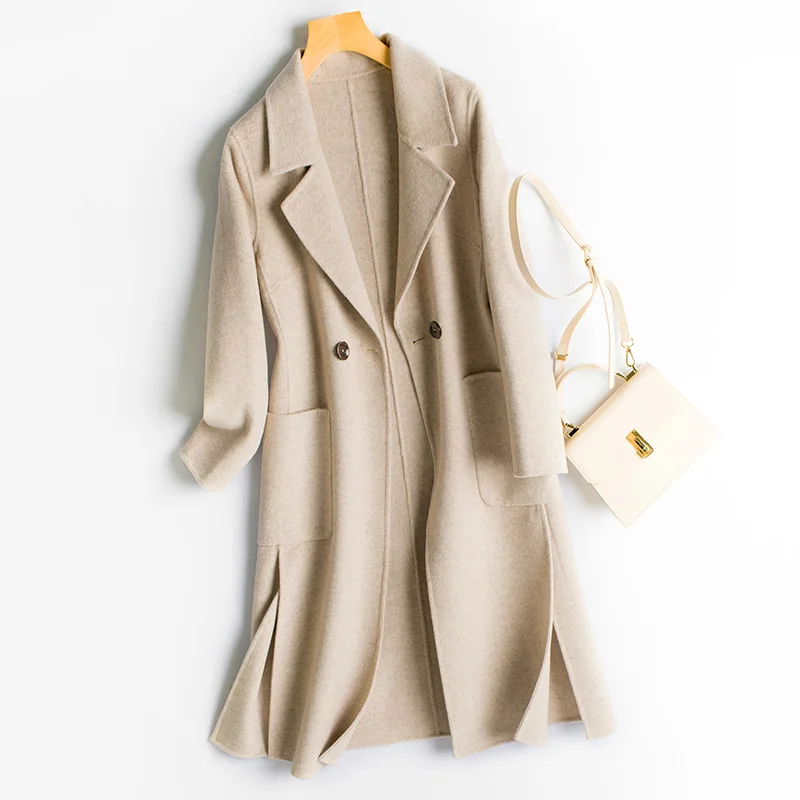 Autumn and winter women's new cashmere coat 2018 high quality solid color V-neck loose simple soft comfortable warm coat jacket