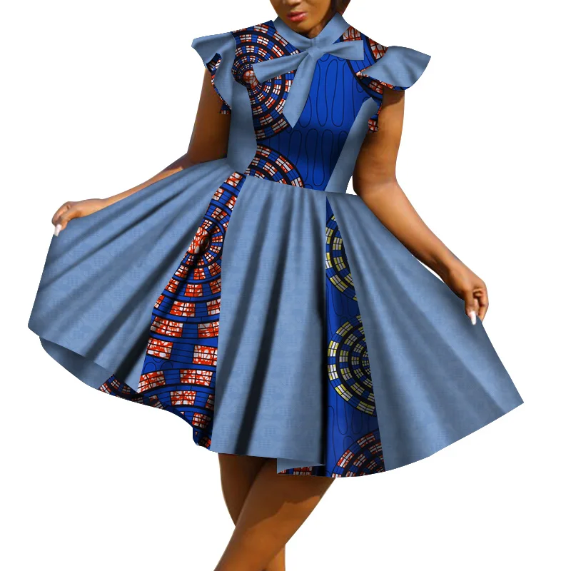 Африканская Дашики печати платья для женщин Базен Riche Анкара печати галстук-бабочка пачка платья традиционная африканская одежда WY4138