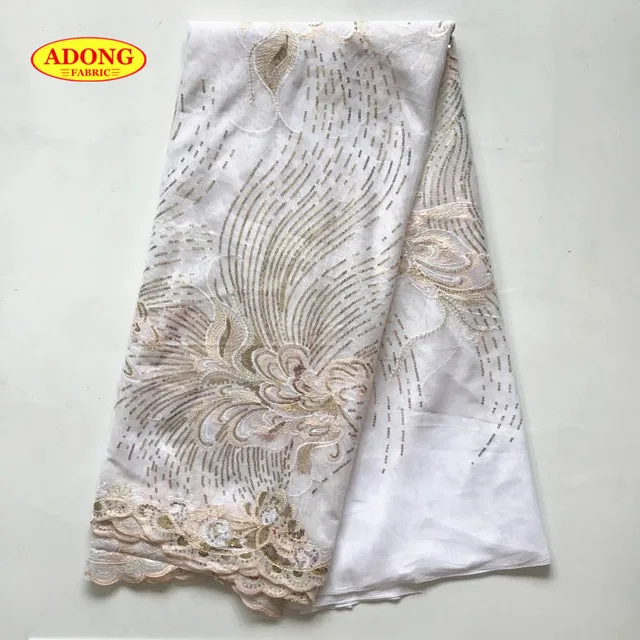 

African lace fabric high quality French tulle lace fabric with gold sequins embroidered voile lace for women party Wedding dress