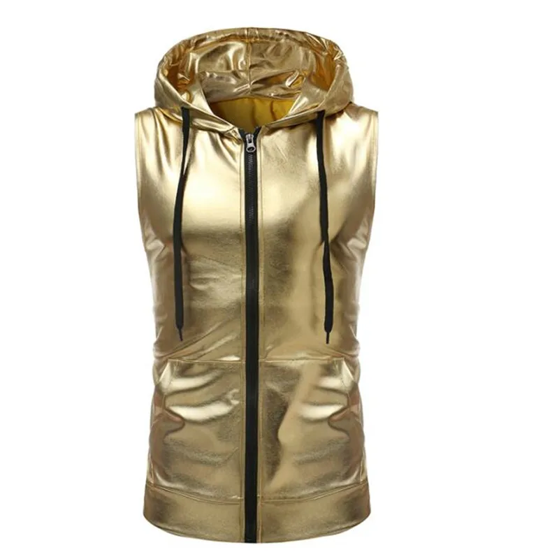 Men Singer Punk Hiphop Hooded Tank Top Stage Costume Mens Zipper Hip Hop Sleeveless