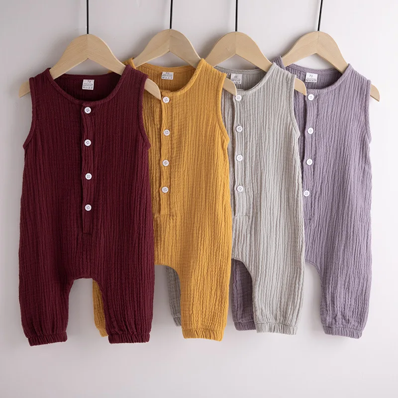 

Summer Cute Kids Newborn romper Cotton Linen Baby Boy Girl Romper Solid Sleeveless Toddler Jumpsuit Outfit Kids Casual Clothes