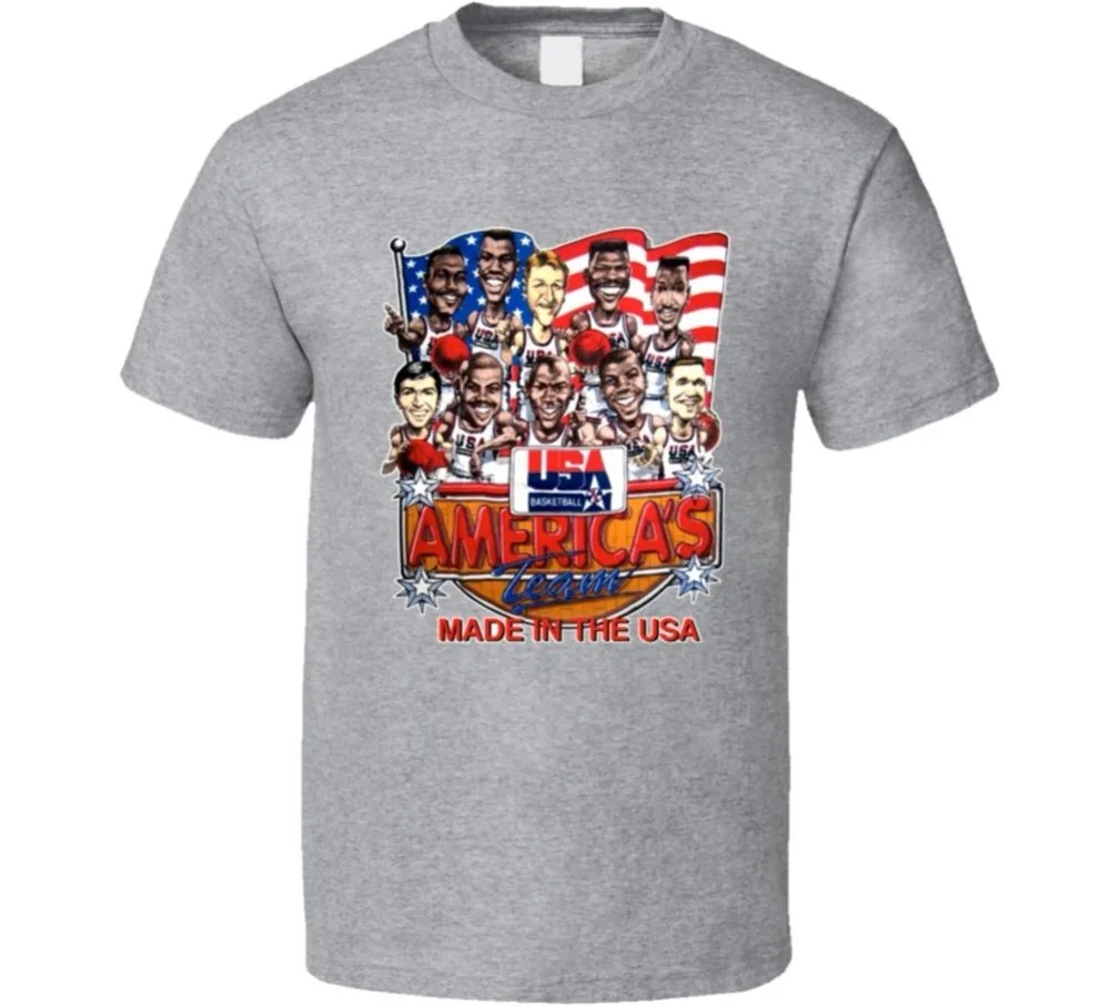 

Newest 2018 Usa Basket ball 1992 Dream Team Caricature T Shirt Grey Printed t shirt Men t shirt Casual Tops