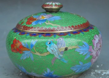 

6" chinese palace bronze Cloisonne Flower Bird statue Tanks Crock Pot Jar Jug