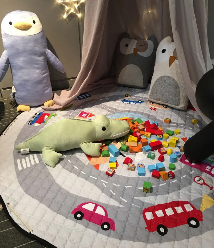 1.5m Kids Carpet Rugs Crawl Toy Round Baby Play Mats with Storage Bag