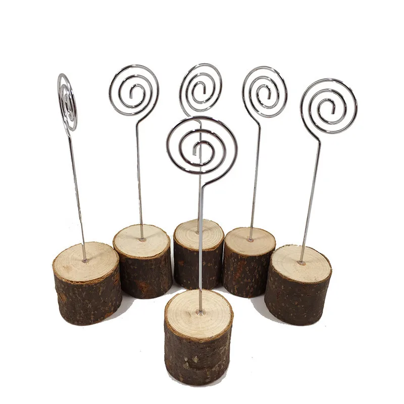 

2PC Vintage Round Wood Base Wrought Iron Simple Style Note Clip Creative Message Photo Clip Memo Display Stand Clip Note Holder