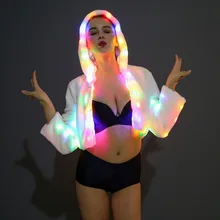 Новое модное женское рождественское светодио дный яркое светодиодное пальто из искусственного меха костюмы с капюшоном верхняя одежда Куртки танцовщиц леди большой размер флэш повседневное пальто