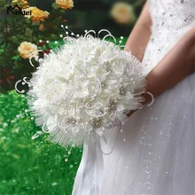Meldel buquê de noiva de casamento, buquê de noiva para casamento, flores de seda, rosas brancas e pérolas, para casamento de noiva