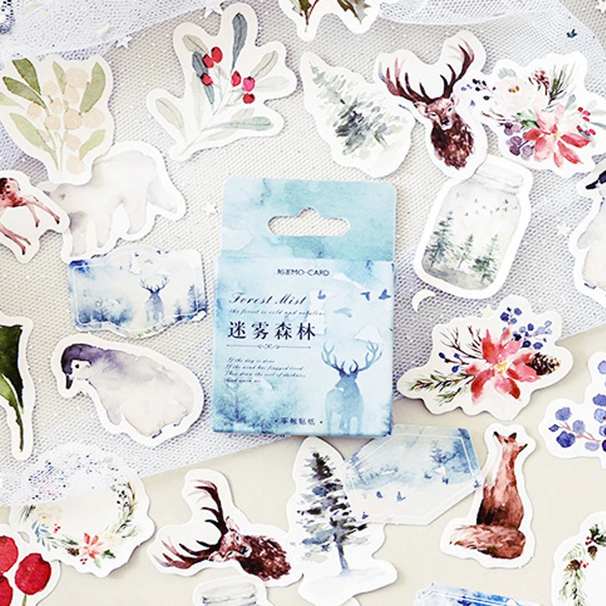 

46pcs/box Kawaii Foggy Forest Small animals Diary Handmade Paper Lable Sealing DIY Decorative Stickers Stationery