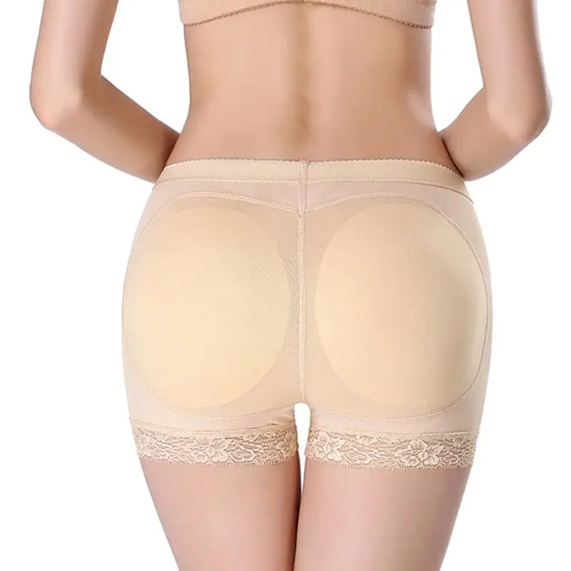Womens Breathable Mesh Mid Rise Butt Lifter Underwear Seamless Floral Lace Trim Padded Panties Hip Enhancer Body Shaper Boyshort - Цвет: Apricot