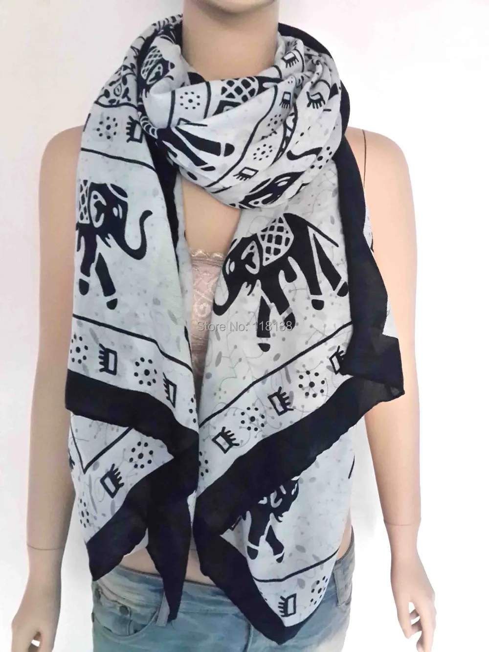 Elephant Animal Print Scarf Shawl Wrap Oversize Women's Accessories