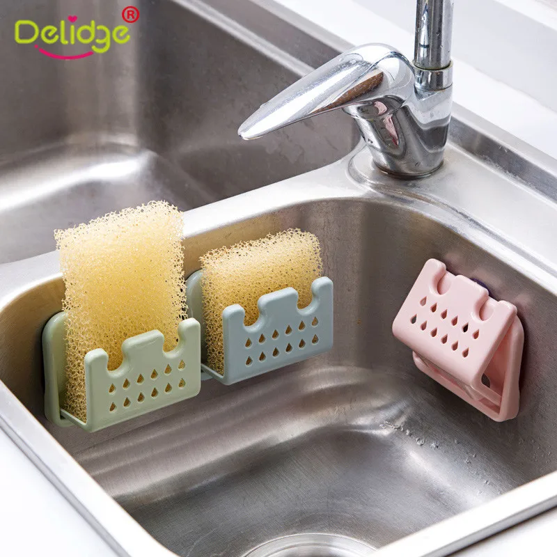 

1Pc Plastic Kitchen Sink Sponge Rack Organizer Soap Storage Holder Scrubbers Dry Water Basket Suction Drain Device