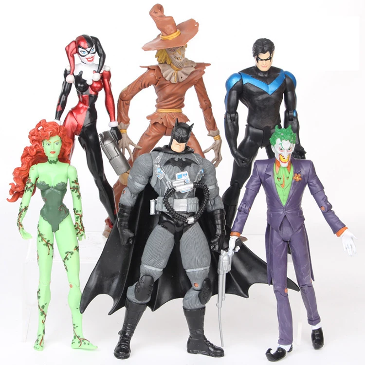 

HKXZM Moive 16-17CM Batman Joker Nightwing Poison Ivy Scarecrow PVC Action Figures Collectible Model Toys 6pcs/set Gift