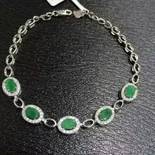 Натуральный Зеленый Изумрудный браслет натуральный камень Элегантный Круглый браслет 925 серебряный браслет мода женский партия ювелирных украшений
