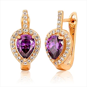 6Colors Pear AAA CZ w/ White CZ Around Gold Color Teardrop Huggies Small Hoop Earrings for Women Jewelry boucle d'oreille - Окраска металла: purple