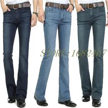 

Free Shipping Men's Business Casual Jeans Male Mid Waist Elastic Slim Boot Cut Semi-flared Four Seasons Bell Bottom Jeans 26-38