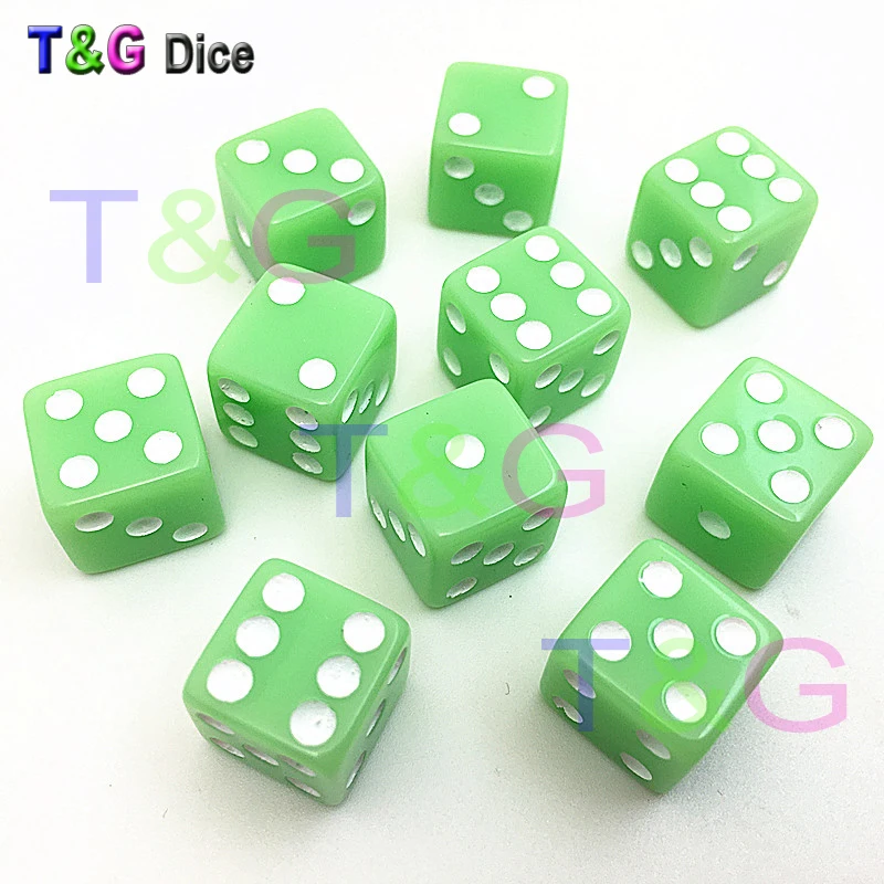 10PCS 12MM High Quality Dice Marbled Transparent Solid Glitter effect in square corners Plastic cube d6 Gambling