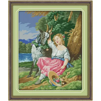 

Shepherd Angle Girl Chinese Cross Stitch DIY Set nkf cross stitch Counted Cross Stitch Patterns Kits Home Decor