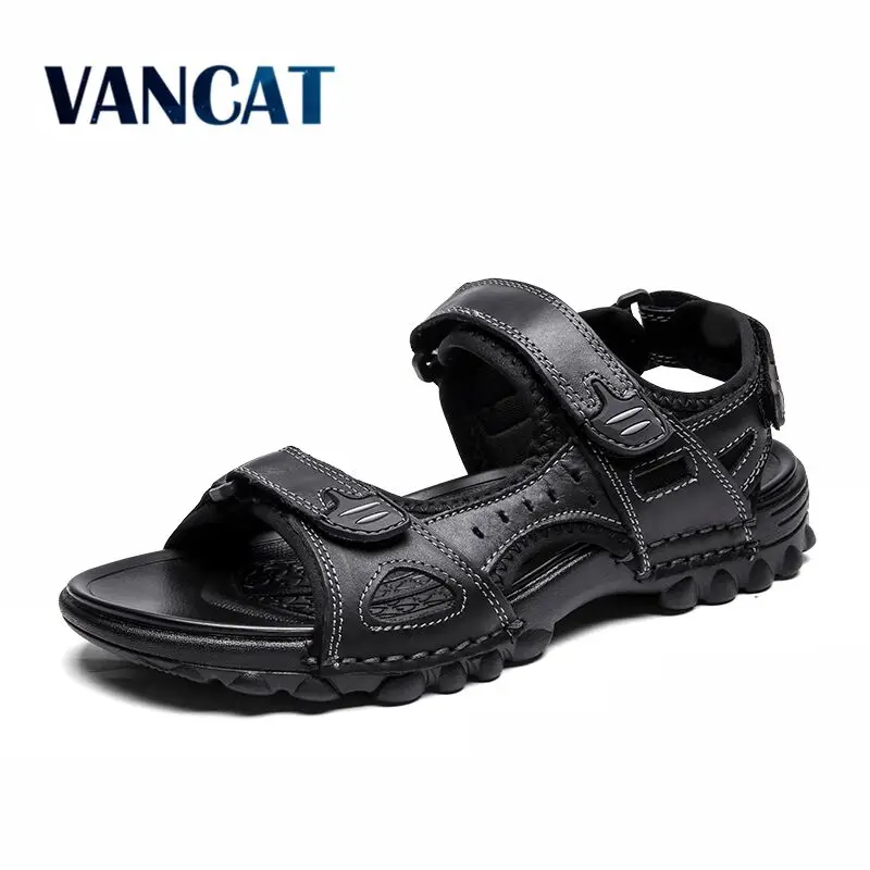 

Vancat Leather Men's Beach Sandals 2019 New Summer Gladiator Man Outdoor Shoes Roman Men Casual Shoe Flip Flops Fashion Slippers
