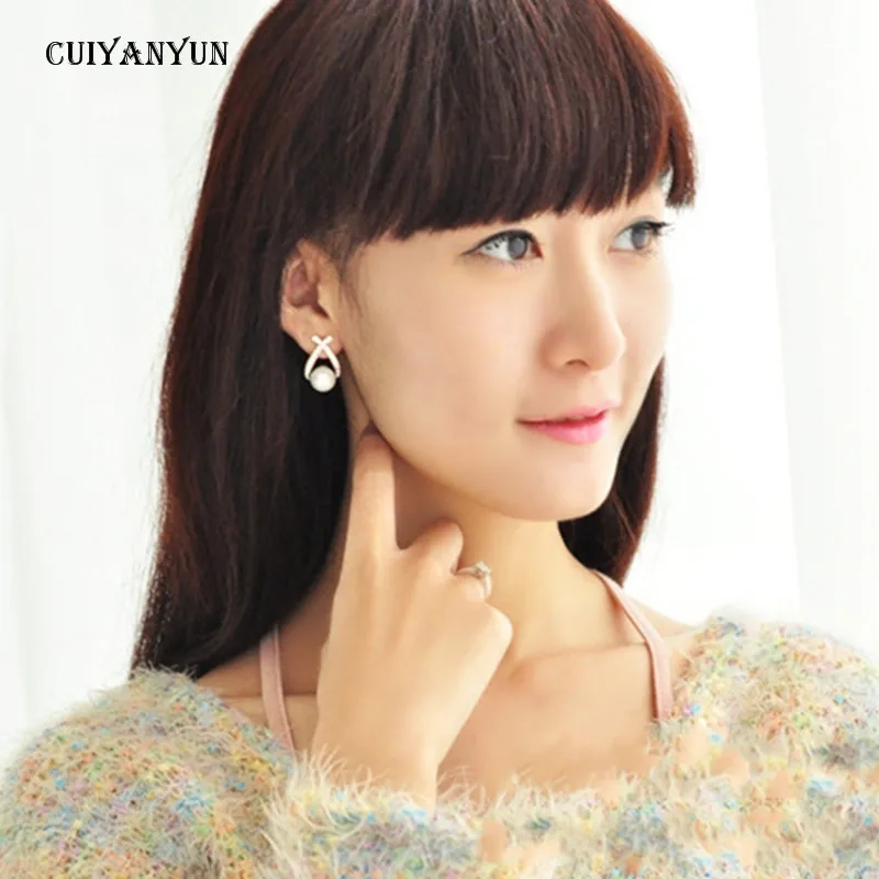 

CUIYANYUN pear stud earrings women girls 2019 Korean fashion jewelry rhinestone crystal cute trendy small stud earrings wedding