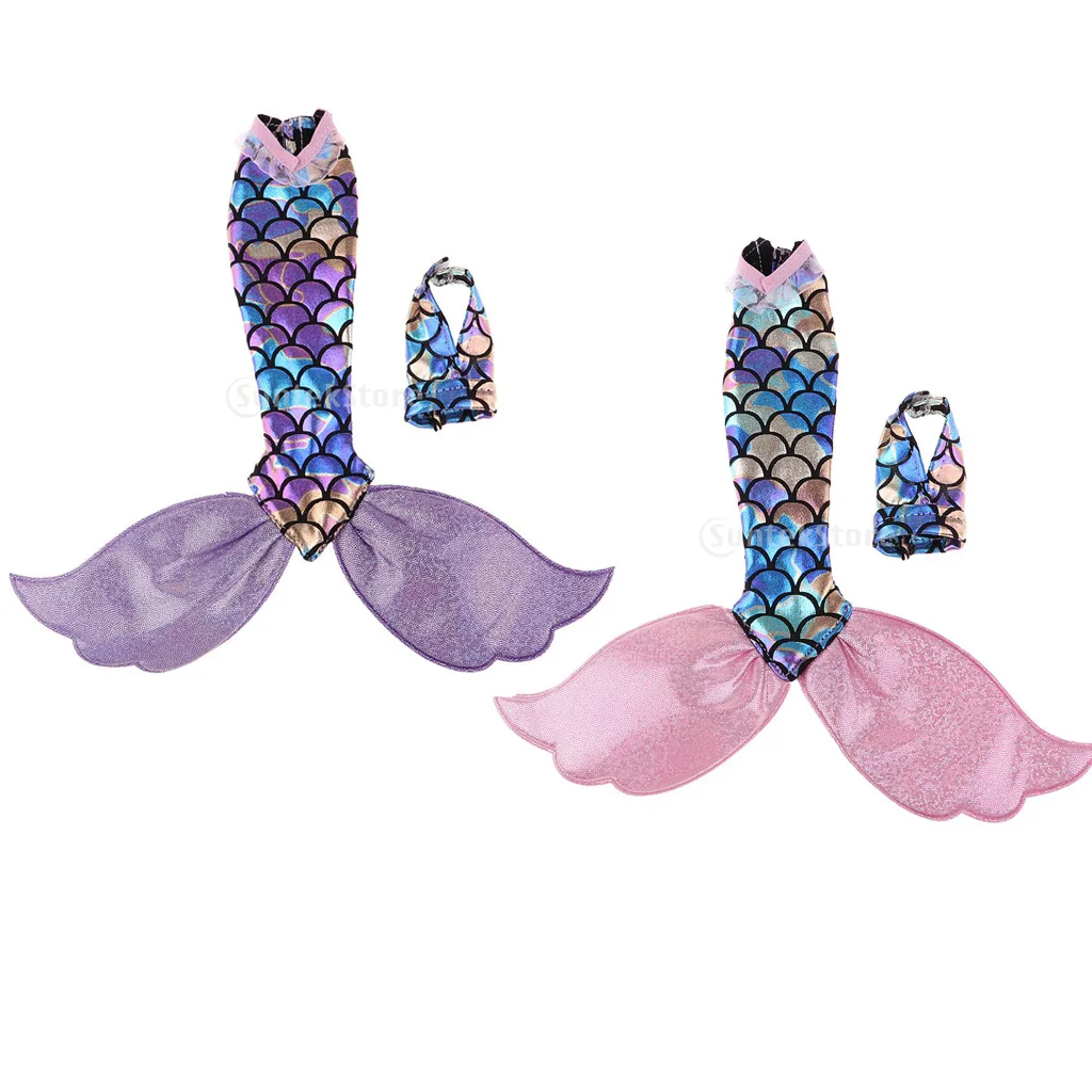 2Pcs Trendy Doll Clothing Garment Mermaid Tail Dress and V Collar Halter Top Party Dress Bathing Suit for Dolls