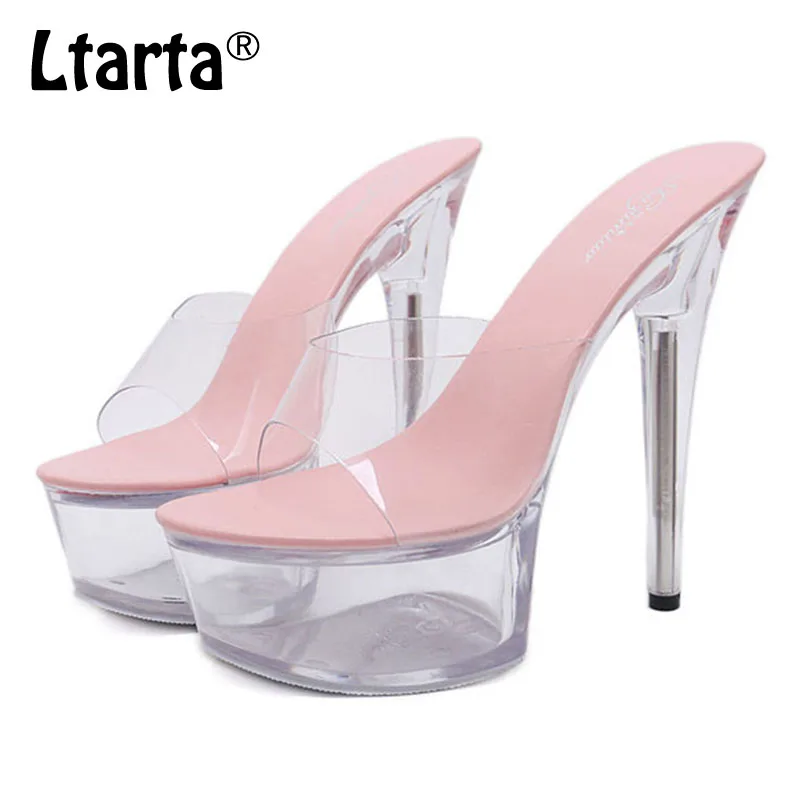 

COWCOM 2019 sexy high heel shoes 15CM fine waterproof table slippers transparent crystal shoes wedding shoes LFD-190-7
