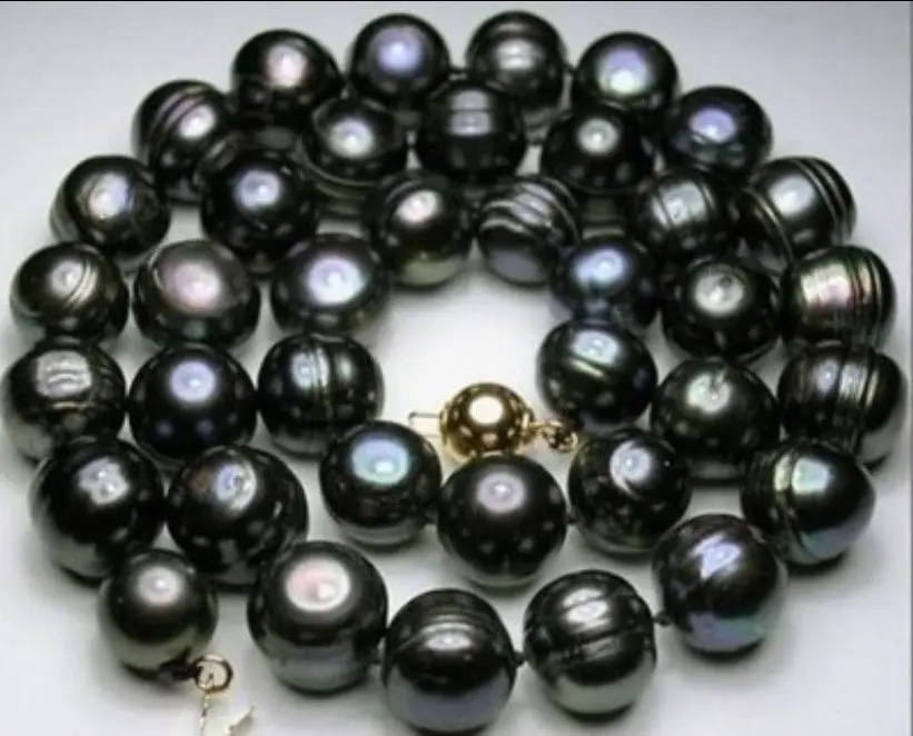 18''10 12mm AAA Natural tahitian black baroque pearl necklace >Selling