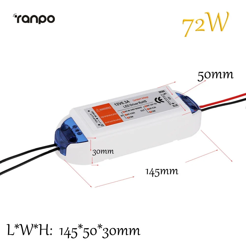 DC 12 В преобразователь зарядное устройство переключение 18 Вт 28 Вт 48 Вт 72 Вт 100 Вт Светодиодный драйвер адаптер трансформатор источник питания для 5050 Светодиодные полосы света