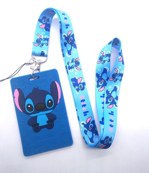 5 Pcs Cartoon Stitch Named Card Holder Identity Badge with Lanyard Neck Strap Card Bus ID Holders With Key Chain G