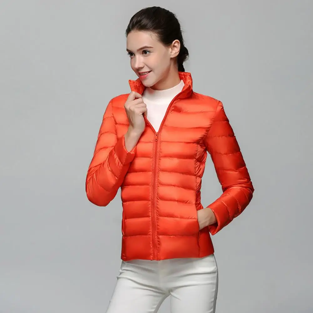 Orange Зимняя женская куртка, пальто, ультра-светильник, 90% белый утиный пух, куртка, пальто, женская теплая пуховая парка, весна-осень, верхняя одежда - Цвет: Orange