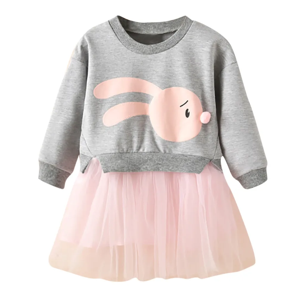 

Kids Baby Girl Clothes Cartoon Bunny Princess Patchwork Sweatshirt Tulle Dress Clothes roupa infantil kids dresses for girls-20