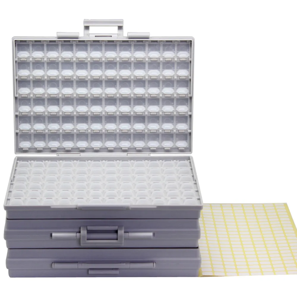 Koop AideTek 3 Lege Behuizingen Oppervlak Mount Weerstand Condensator Organizer 1206 0805 0603 plastic deel doos labels smd storage3BOXALL