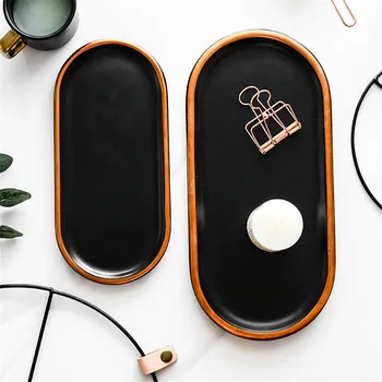 

Ins Nordic Ceramic Golden Rim Jewelry Storage Tray Vogue Chic Minimalist Dessert Fruit Food Kitchen Storage Plate Table Decor