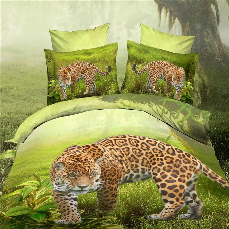 reactive 3d leopard bedding set duvet/doona cover bed sheet pillow cases 4pcs queen size velvety bedclothes