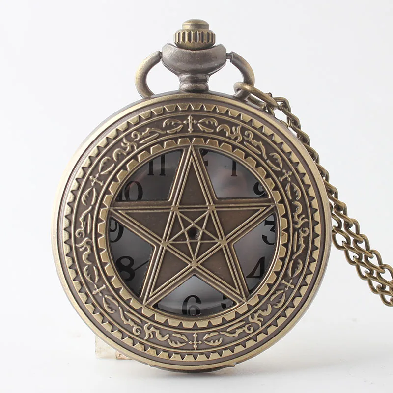 Карманные и брелоки часы бронзовые полые звезды кварцевые карманные часы ожерелье Женщины Аналоговый кулон ожерелье мужчины женщины часы