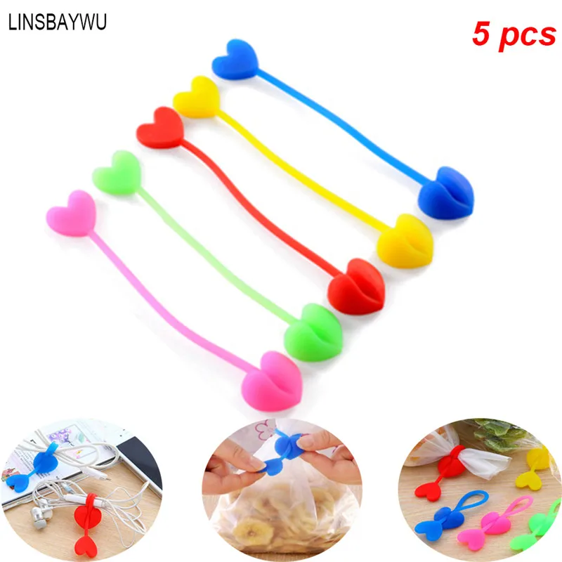 

LINSBAYWU 5pcs/Lot Multi Use Silicone Food Bag Clips Heart Shaped Sealing Clip Silicone Tie For Food Fresh-keeping