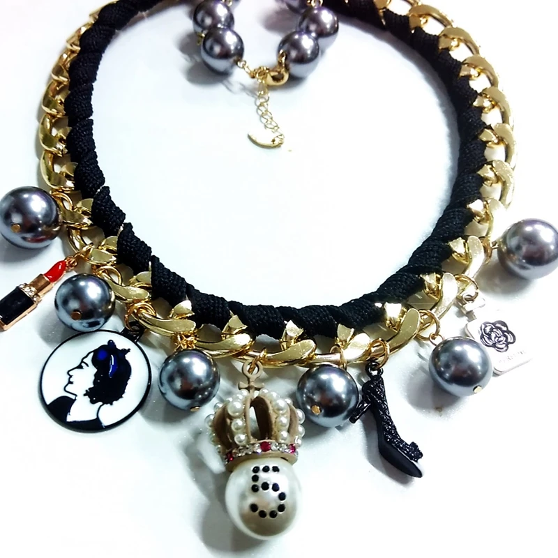 Mimiyagu дизайнерское стильное жемчужное ожерелье Чокеры для женщин серое жемчужное Смешанное массивное ожерелье