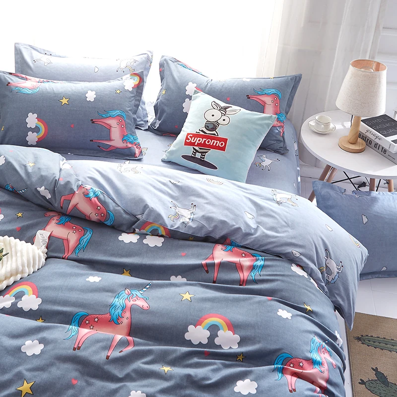 

Bedding Set Rainbow Unicorn Design Duvet Cover Flat Sheet Pillowcase Quilt Cover 3/4pcs Bed Set Twin Full Queen King